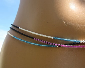 In the Cabana - Triple Strand (3) Waist Beads - With Sterling Silver Beads and Clasp