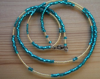 Emerald Isle - Single Strand Green & Gold Waistbeads, Custom Fit