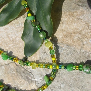 Waist Beads The Key West Green and Yellow featuring cats eye gemstone chips, healing properties image 3