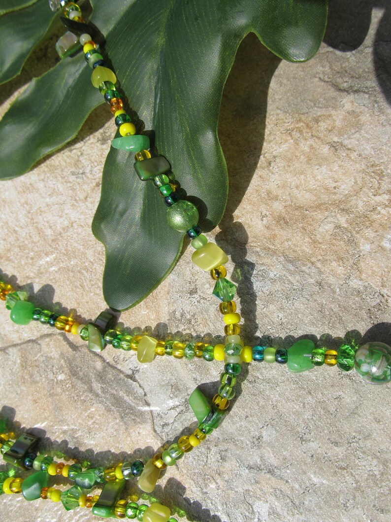 Waist Beads The Key West Green and Yellow featuring cats eye gemstone chips, healing properties image 3