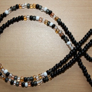 Sea Stones - Black Waist Bead, Neutral accent beads - Sterling Silver Clasp