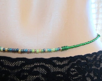El Yunque - Single Strand Waist Beads - Carribean Green Belly Beads with Sterling silver Clasp
