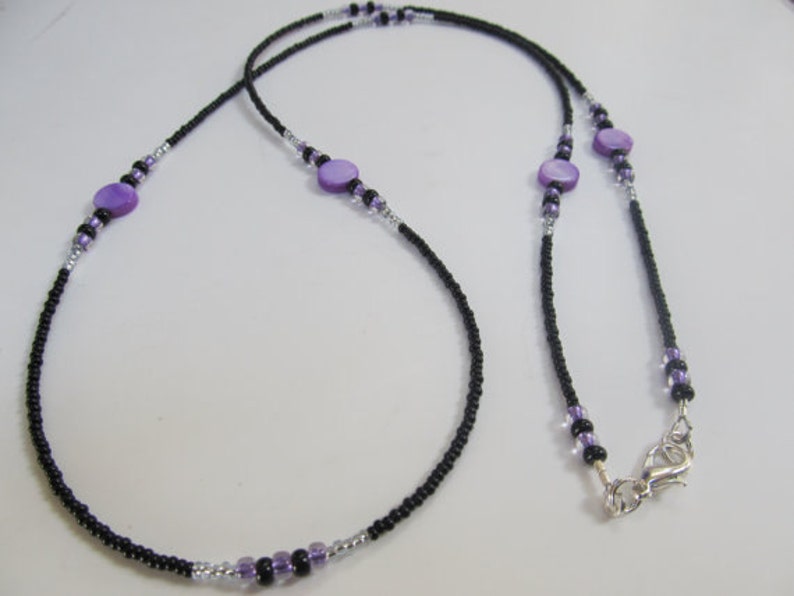 Purple Rain Sterling Silver Clasp Purple Mother of Pearl Shell and Black Single Strand Waist Beads High Quality Beading Wire