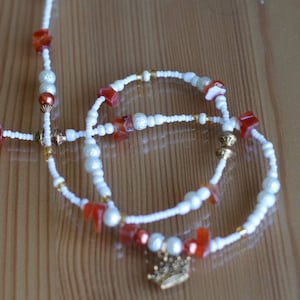 Queen's Island - White & Carnelian Waistbeads