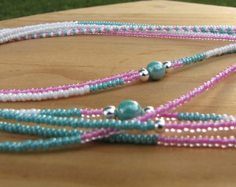 Cotton Candy - Triple Strand  (3) Waist Beads - With Sterling Silver and Resin Beads