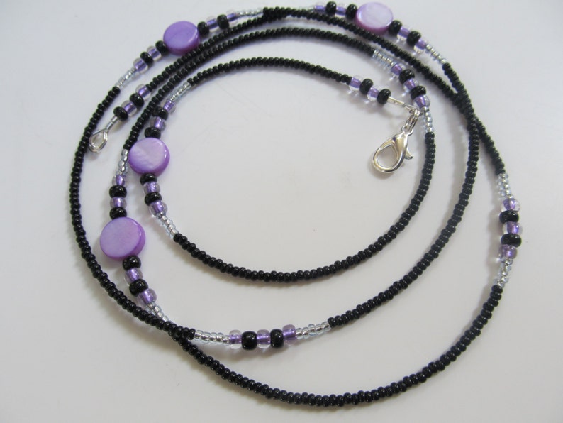 Purple Rain Sterling Silver Clasp Purple Mother of Pearl Shell and Black Single Strand Waist Beads High Quality Beading Wire