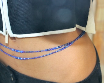 Ocean Rain - Best Selling Sparkling Blue Double Strand (2) Waistbeads, Sterling Silver Clasp