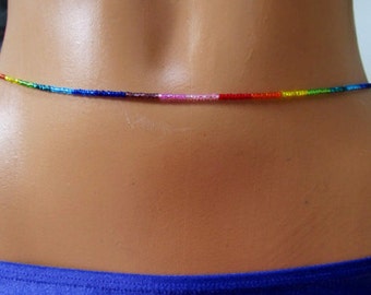 Chakra Shine Rainbow & More Waist Beads  - Colorful Single Strand Belly Beads High Quality Beading Wire Sterling Silver Clasp Pride of Pack