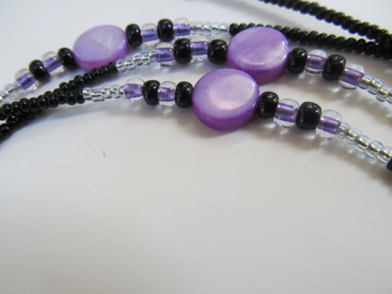 Purple Rain Sterling Silver Clasp Purple Mother of Pearl Shell and Black Single Strand Waist Beads High Quality Beading Wire