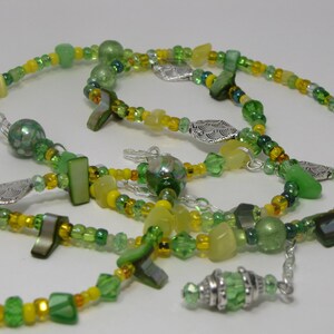 Waist Beads The Key West Green and Yellow featuring cats eye gemstone chips, healing properties image 4