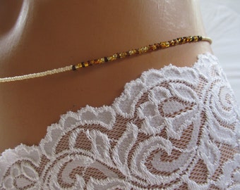 Champagne Toast - Ivory and Amber Mix Waist Beads, Sterling Silver Clasp