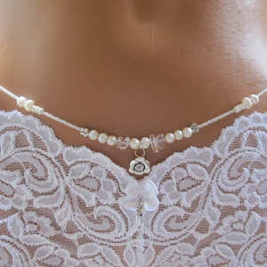 The Bride - Wedding Waist Beads - White Pearl with Flowers - Single Strand WaistBeads with Delicate Charm - Belly Beads