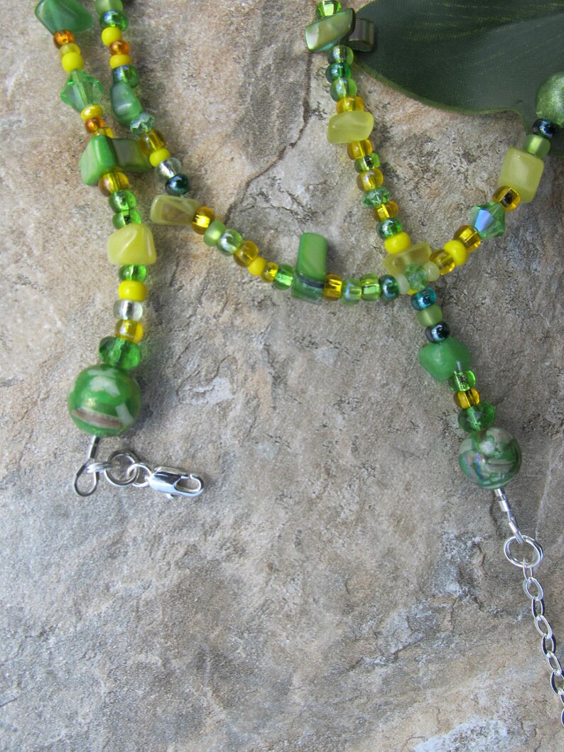 Waist Beads The Key West Green and Yellow featuring cats eye gemstone chips, healing properties image 2