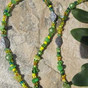 Waist Beads The Key West Green and Yellow featuring cats eye gemstone chips, healing properties image 1