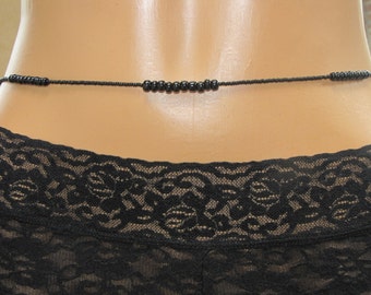 Solid Black - African Waist Beads, Sterling Silver Clasp