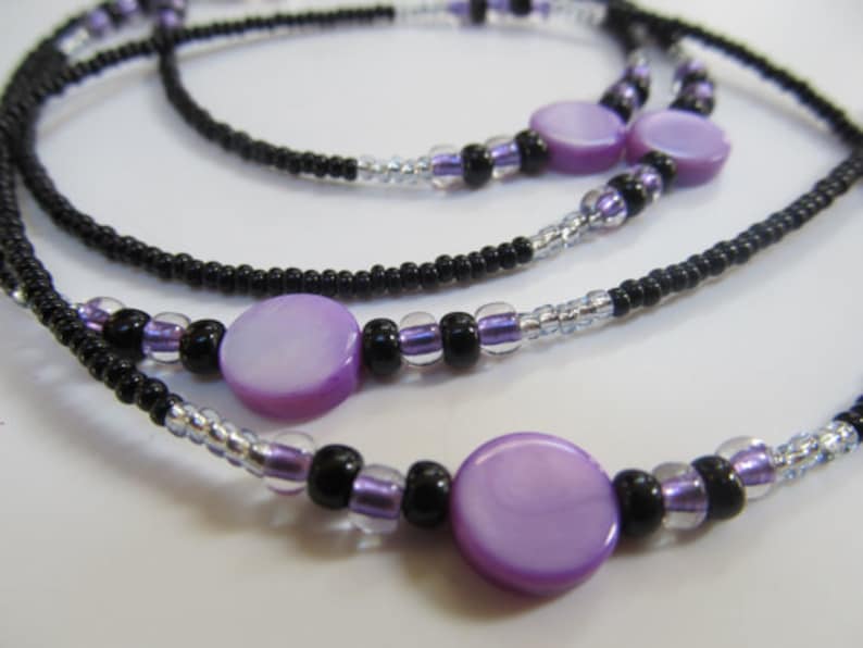 Purple Rain Sterling Silver Clasp Purple Mother of Pearl Shell and Black Single Strand Waist Beads High Quality Beading Wire