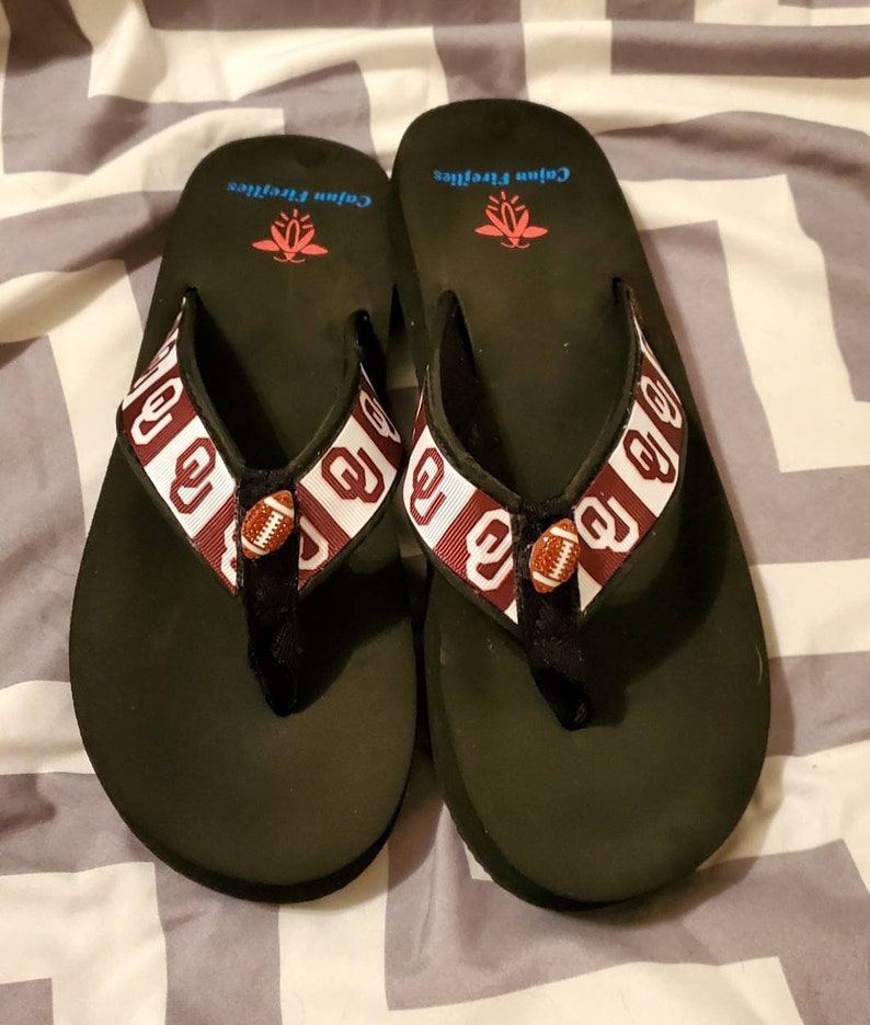 Oklahoma Sooners Flip Flops Sandals comfy Durable Black Sole Etsy