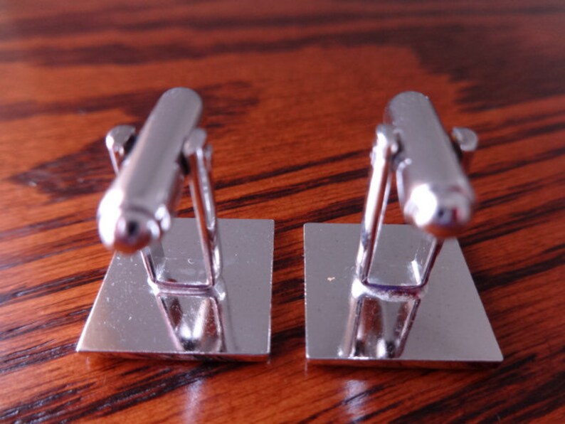 Cuff Links Silver-tone Art Deco Square Vintage Conservative Classy ...