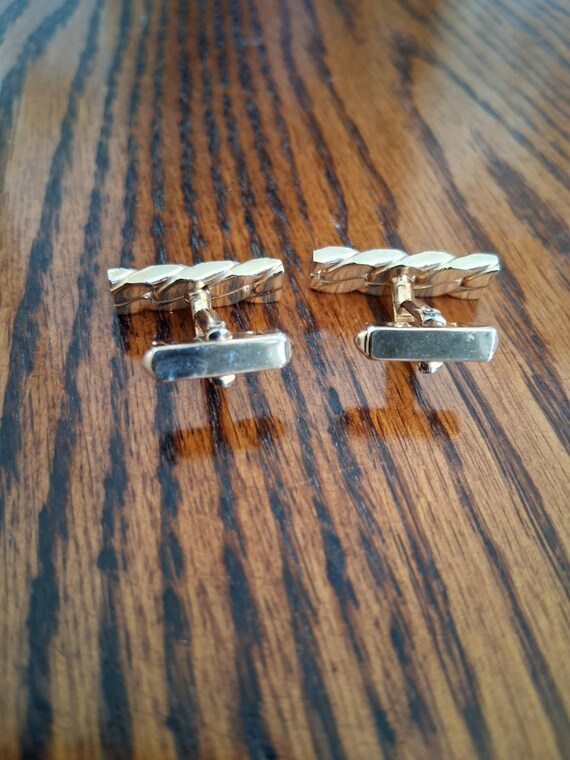 Vintage Swank Gold Tone Rectangular Bar Cufflinks - image 3