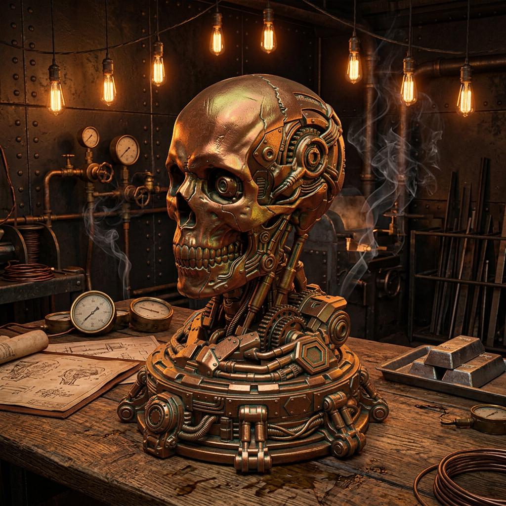 Robotic Skull 3D Model cyborg bust sci-fi style, STL File for 3D Printing