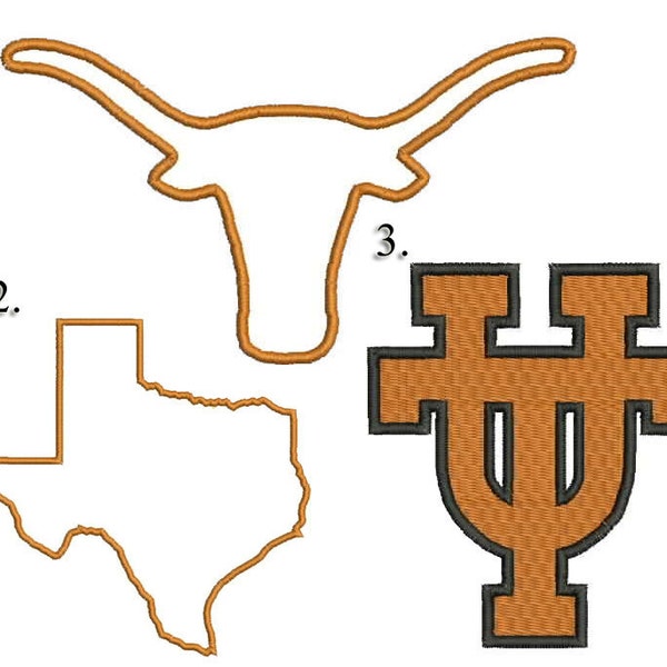 3 Texas Embroidery Designs.  All 3 designs are in sizes 3x3, 4x4, and 5x5 inches.