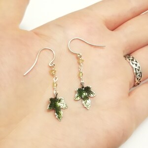 Silver Green Leaf Earrings with Citrine and Peridot Gemstones
