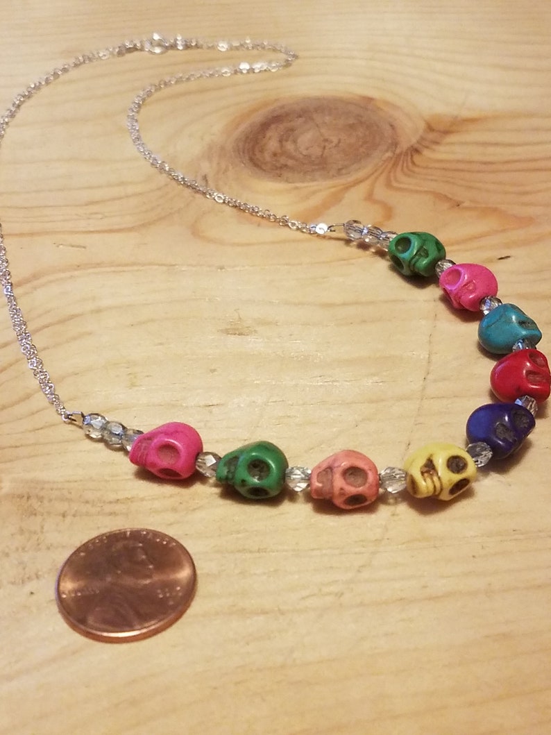 Small Rainbow Howlite Skull Necklace