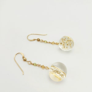 Pretty Gold Flower Terrarium Orb Charm Earrings with Peridot and Citrine