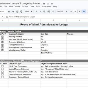 Google Sheets Retirement Planner | Lifestyle, Longevity, Routine Checklist (Digital Download)