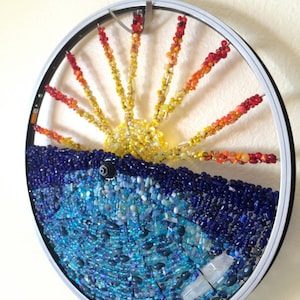 Moondapple Ocean Sunrise Sunset Bicycle Wheel Art Ocean Bicycle Art Recycled Art Wall  (Custom Made at time order, please message me))