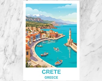 Crete Greece Postcard Modern Greek Island Travel Souvenir Mediterranean Coastal Art Card Gift for Travel Lovers Greece Coastal Illustration