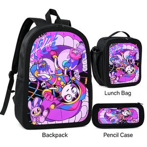 Digital Circus Backpack Set, 3-Piece School Bag with Lunch Box, Pencil Case