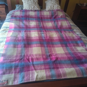 Vintage Single Wondawarm Pure Virgin Lambswool Plaid Blanket – New Zealand Made Mothproofed Throw