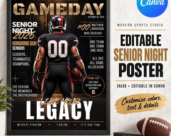 Football Senior Night Instagram Post, Editable Canva Template, 1080x1350 Social Graphic