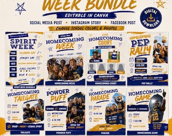 Homecoming Week Templates | Editable Canva Spirit Week & School Social Media Bundle