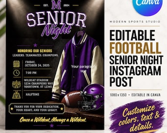 Football Senior Night Instagram Post Template, Editable Canva Graphic, 1080x1350