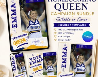 Homecoming Queen Campaign Templates | Editable Canva Flyer, HOCO Poster & Instagram Story Bundle