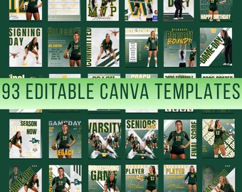 Volleyball Social Media Templates | 93 Editable Canva Graphics | Game Day, Player Spotlight & Schedule