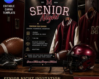 Football Senior Night Invitation | Editable Canva Team Colors | Personalized Sports Invite
