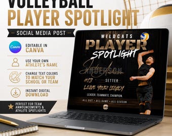 Volleyball Player Spotlight Template | Editable Canva Social Media Graphic | Team Athlete Post