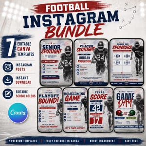 Pacchetto di modelli Instagram per il calcio / Grafiche per social media modificabili con Canva