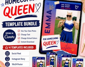 Homecoming Queen Campaign Templates | Editable Canva Flyer, Poster & Social Media Bundle