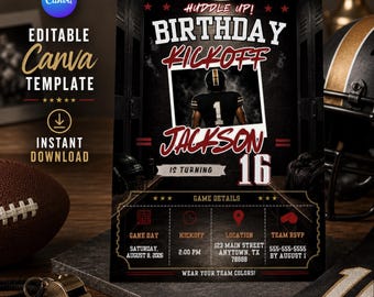 Football Birthday Invitation | Editable Canva Photo Invite | Personalized Football Party Template