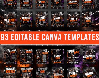 Halloween Football Social Media Templates | 93 Editable Canva Sports Graphics | Game Day Bundle