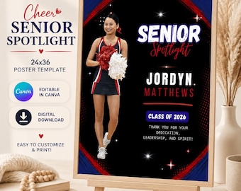 Cheer Senior Night Poster | Editable Canva Senior Spotlight Template | 24x36 Cheerleader Sign