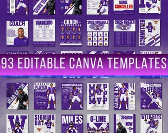 Football Social Media Templates | 93 Editable Canva Game Day Graphics | Team Sports Bundle