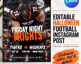 Halloween Football Instagram Post Template | Editable Friday Night Frights Canva Graphic