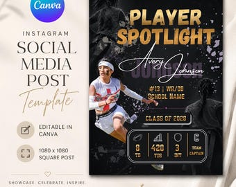 Girls Flag Football Player Spotlight Template | Editable Canva Instagram Social Media Graphic