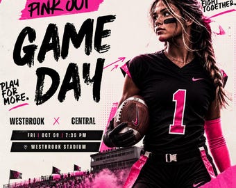 Pink Out Flag Football Canva Bundle | Girls Game Day Player Spotlight Social Templates