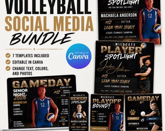 Volleyball Social Media Templates | Editable Canva Game Day, Senior Night & Player Spotlight Bundle